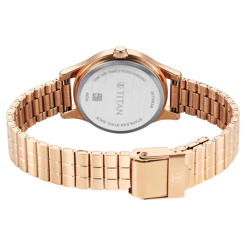 Titan Karishma Quartz Analog Off White Dial Rose Gold Stainless Steel Strap Watch For Women