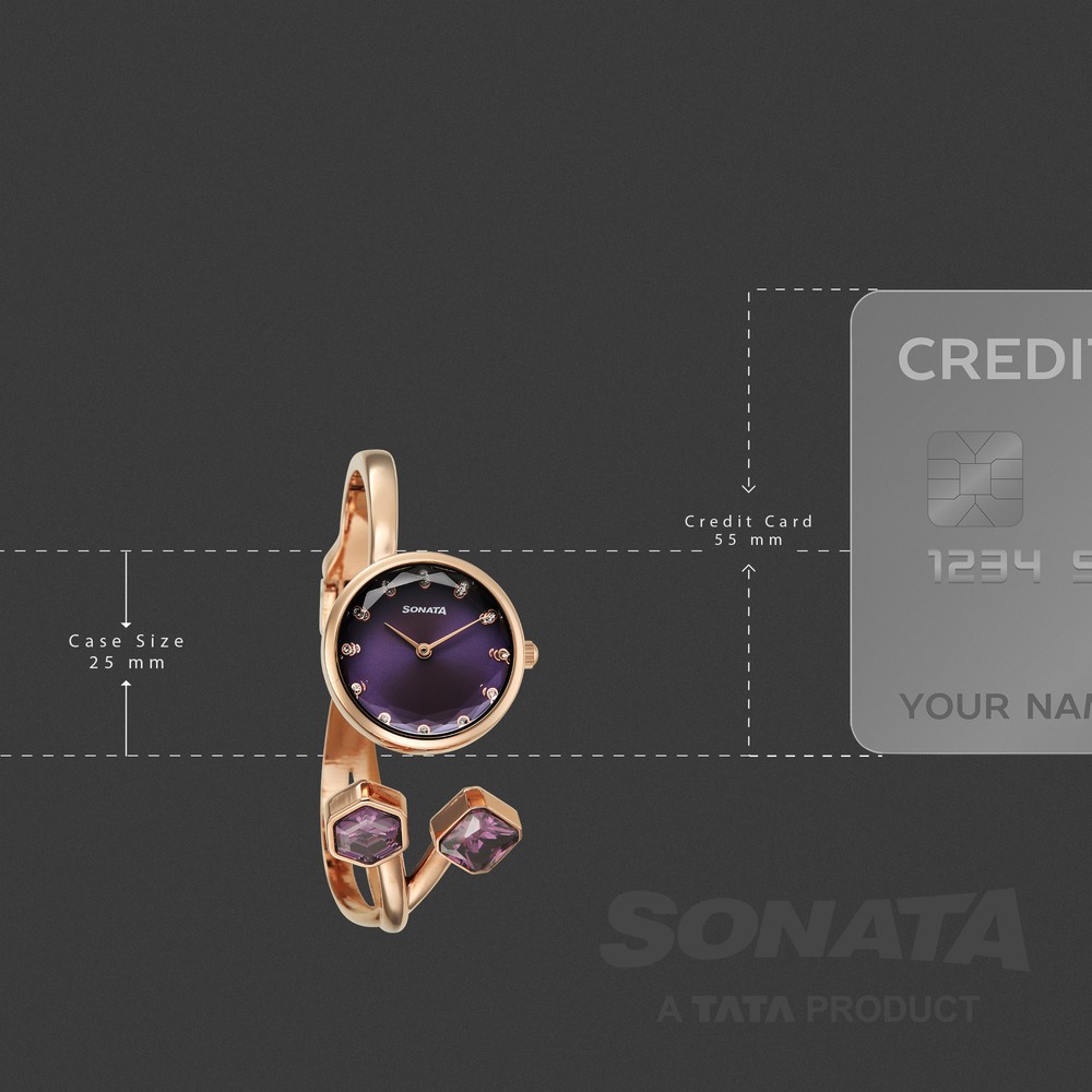 Sonata Aura Quartz Analog Purple Dial Rose Gold Stainless Steel Strap Watch For Women