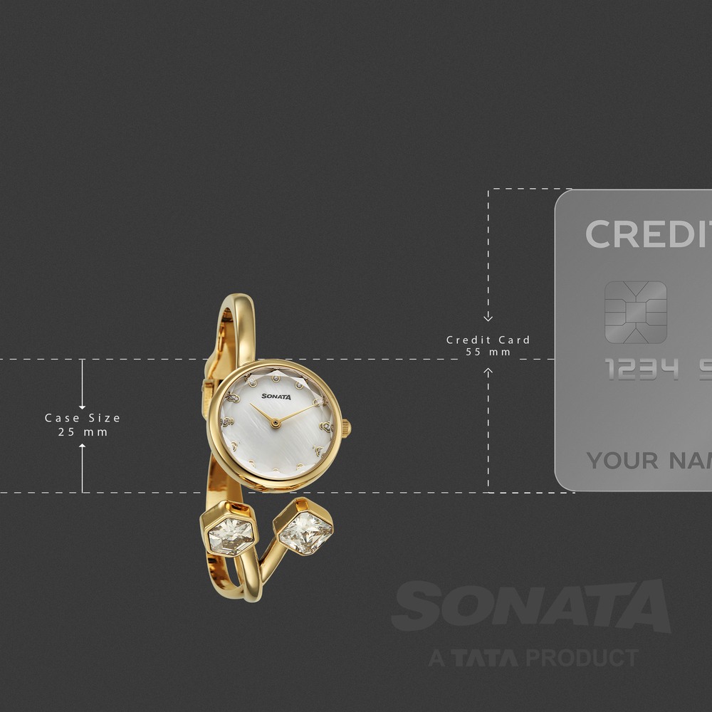 Sonata Aura Quartz Analog White Dial Golden Stainless Steel Strap Watch For Women