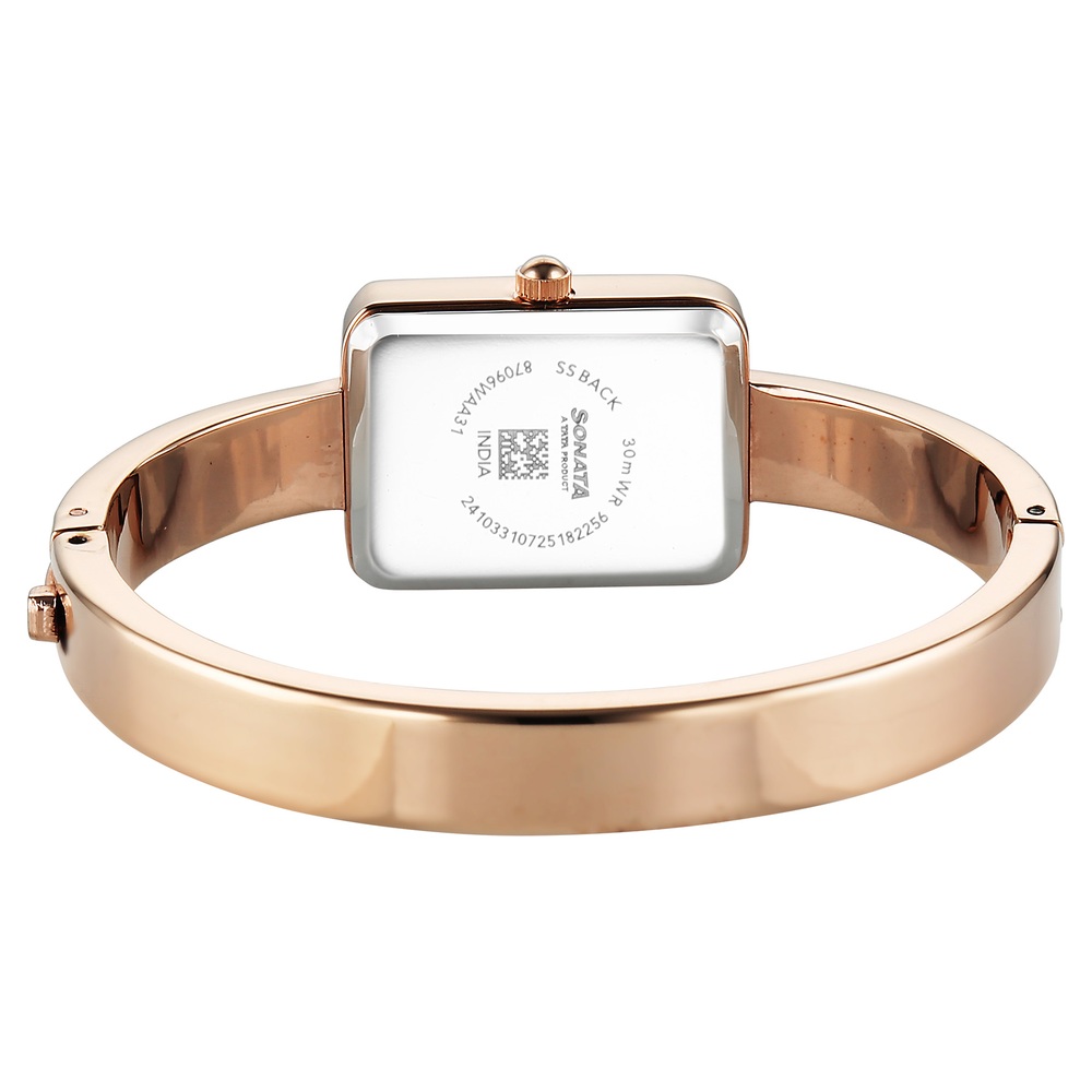 Sonata Aura Quartz Analog Pink Dial Rose Gold Stainless Steel Strap Watch For Women