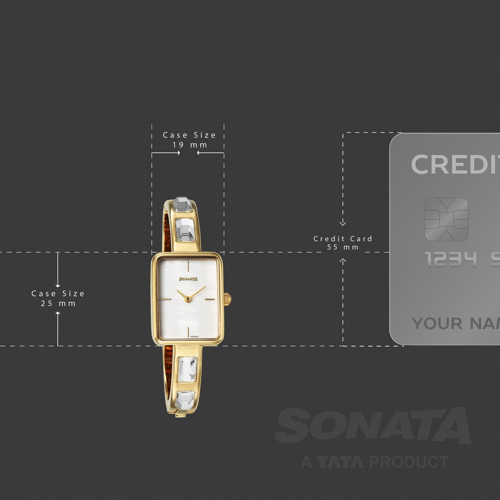 Sonata Aura Quartz Analog White Mother of Pearl Dial Golden Stainless Steel Strap Watch For Women