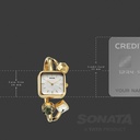 Sonata Aura Quartz Analog White Mother of Pearl Dial Golden Stainless Steel Strap Watch For Women