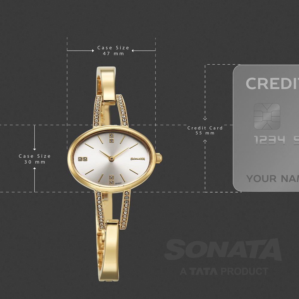 Sonata Aura Quartz Analog Silver Dial Golden Stainless Steel Strap Watch For Women