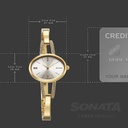 Sonata Aura Quartz Analog Silver Dial Golden Stainless Steel Strap Watch For Women