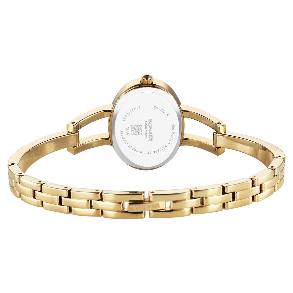 Sonata Aura Quartz Analog Silver Dial Golden Stainless Steel Strap Watch For Women