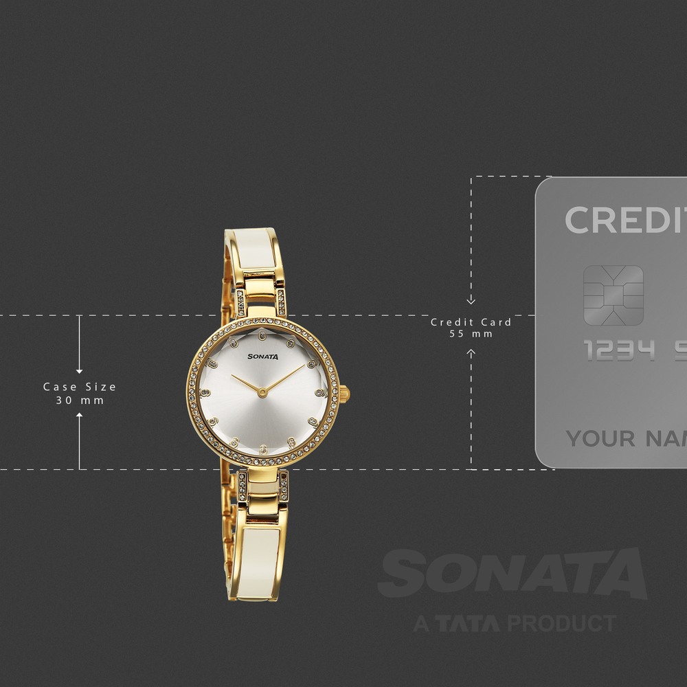 Sonata Aura Quartz Analog Silver Dial Two Toned Stainless Steel Strap Watch For Women