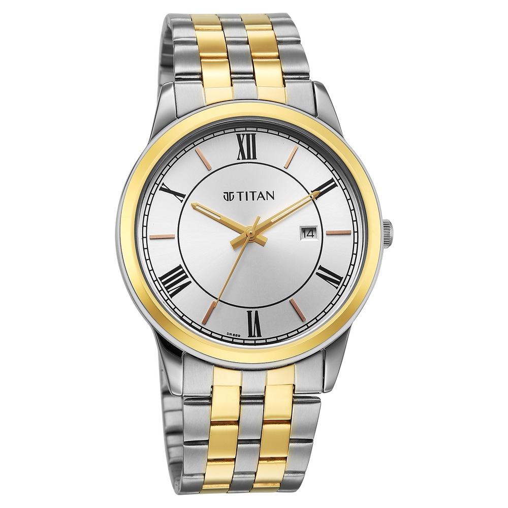 Titan Karishma Festive Analog with Silver Dial Dual Tone Stainless Steel Strap Watch for Men