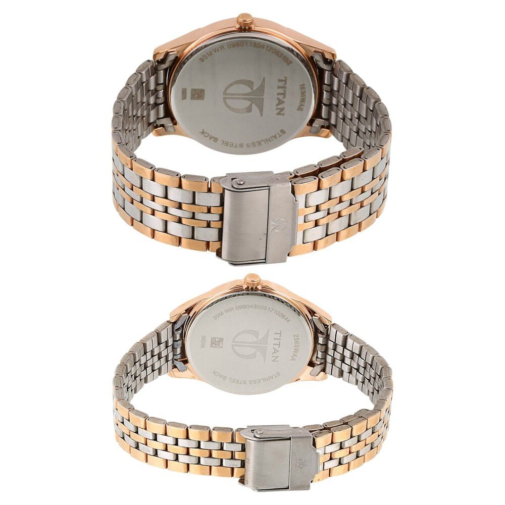Titan Quartz Analog with Day and Date Silver Dial Stainless Steel Strap Watch for Couple