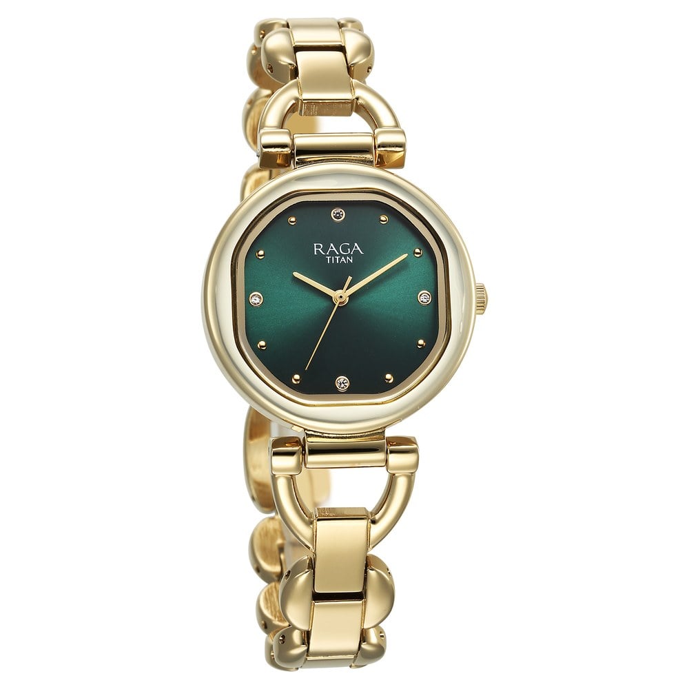 Titan Raga Showstopper Quartz Analog Green Dial Metal Strap Watch For Women