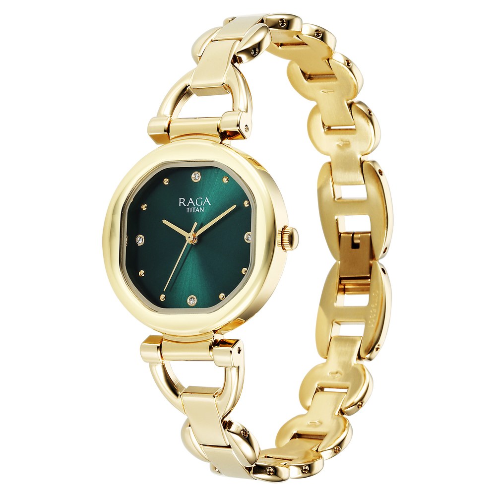 Titan Raga Showstopper Quartz Analog Green Dial Metal Strap Watch For Women