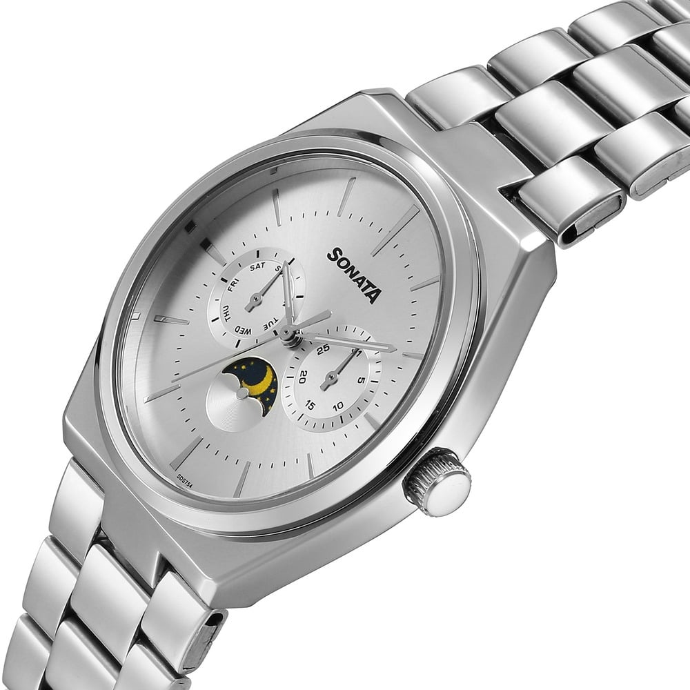Sonata Festive Quartz Analog Silver Dial Metal Strap Watch For Men