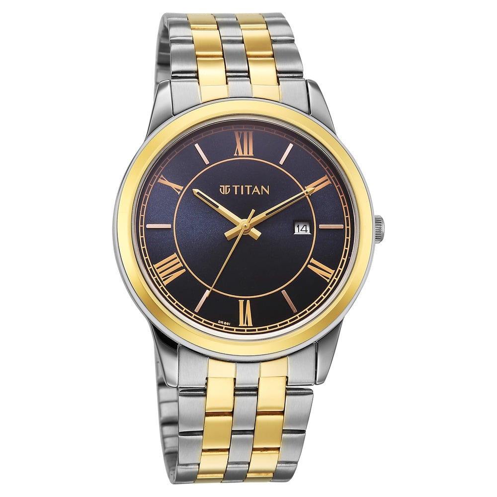 Titan Karishma Festive Analog with Royal Blue Dial Dual Tone Stainless Steel Strap Watch for Men