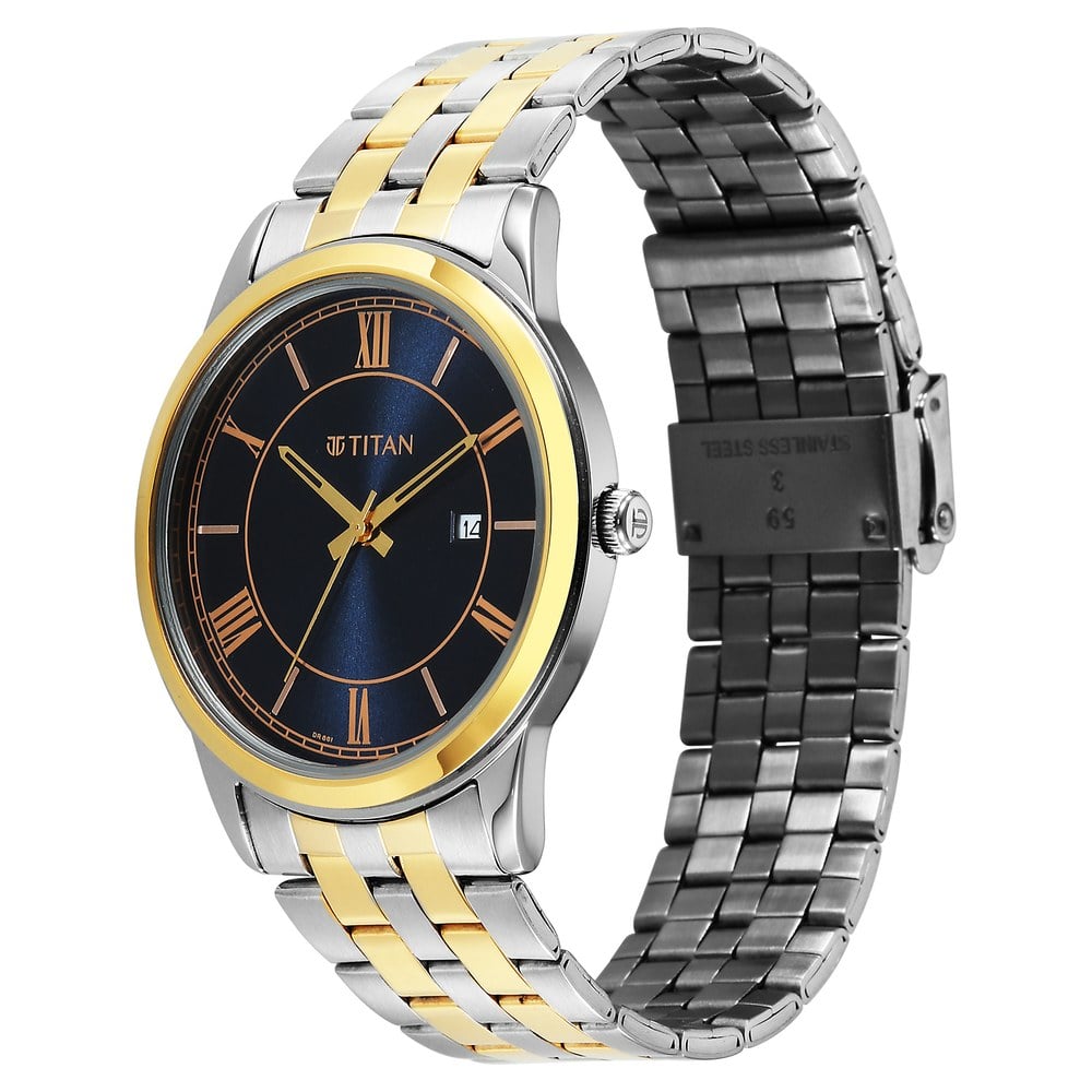 Titan Karishma Festive Analog with Royal Blue Dial Dual Tone Stainless Steel Strap Watch for Men
