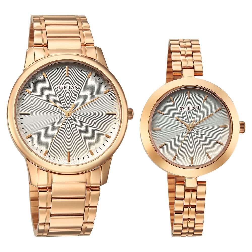 Titan Bandhan Eternal Pair Analog with Silver Dial Rose Gold Stainless Steel Strap Watch for Couples