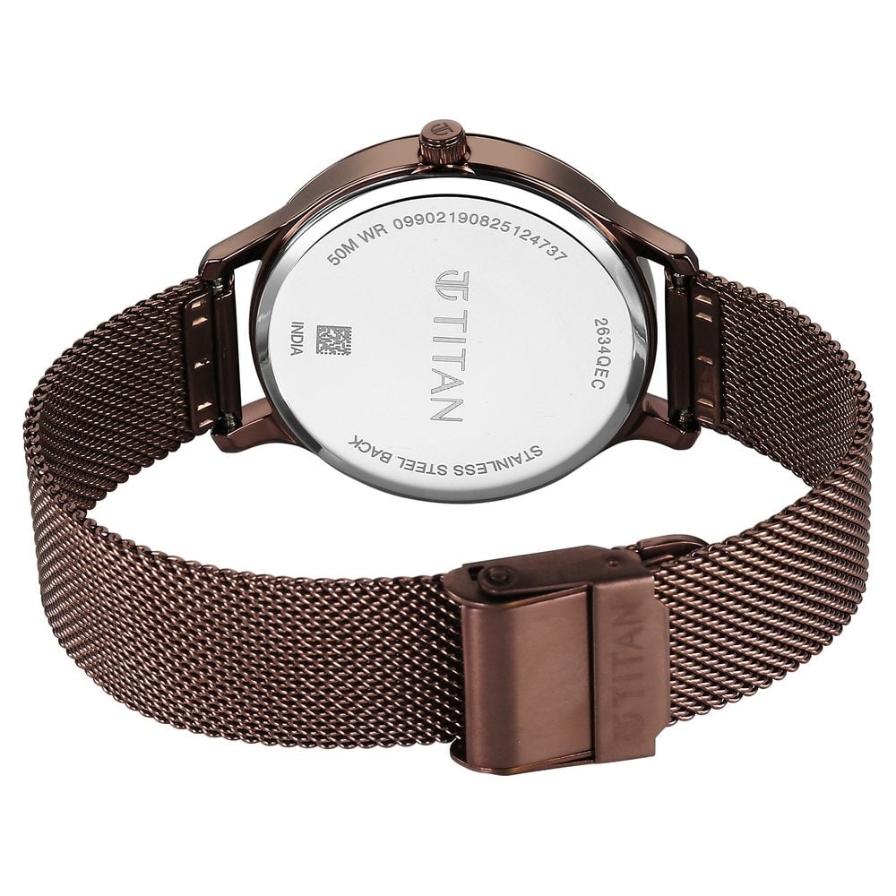 Titan Purple Superheads Quartz Analog Brown Dial Brown Stainless Steel Strap Watch For Women