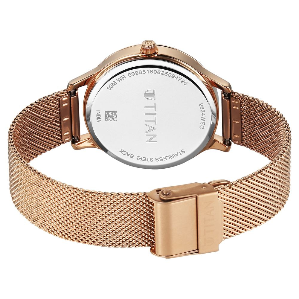 Titan Purple Superheads Quartz Analog Rose Gold Dial Rose Gold Stainless Steel Strap Watch For Women