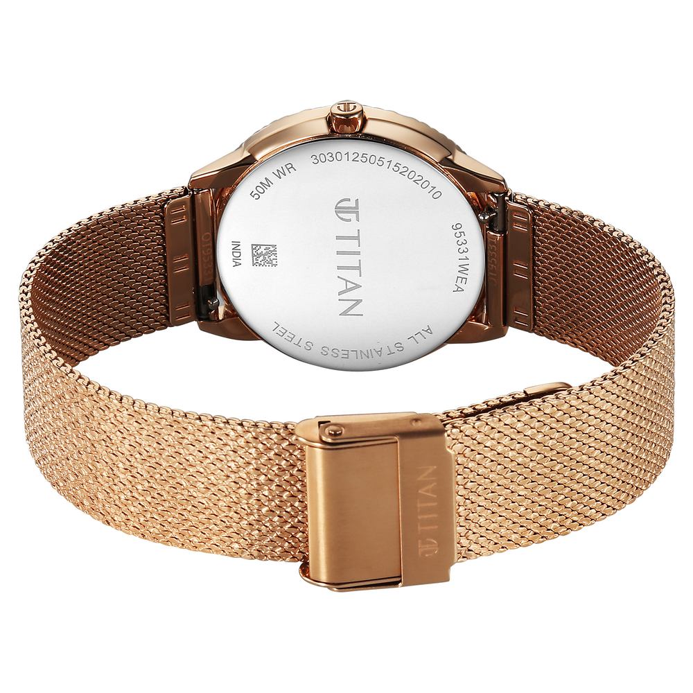 Titan Glamour Quartz Analog Green Mother Of Pearl Dial Rose Gold Stainless Steel Strap Watch For Women