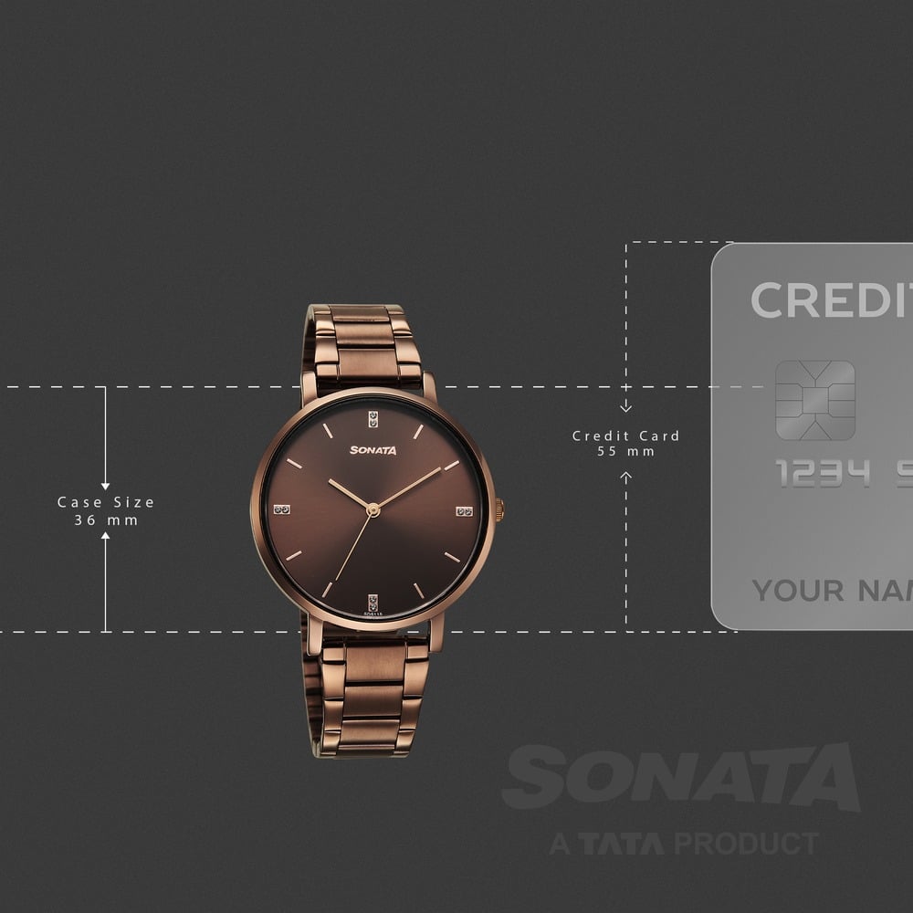 Sonata Soulmate Quartz Analog Brown Dial Brown Stainless Steel Strap Watch For Couple