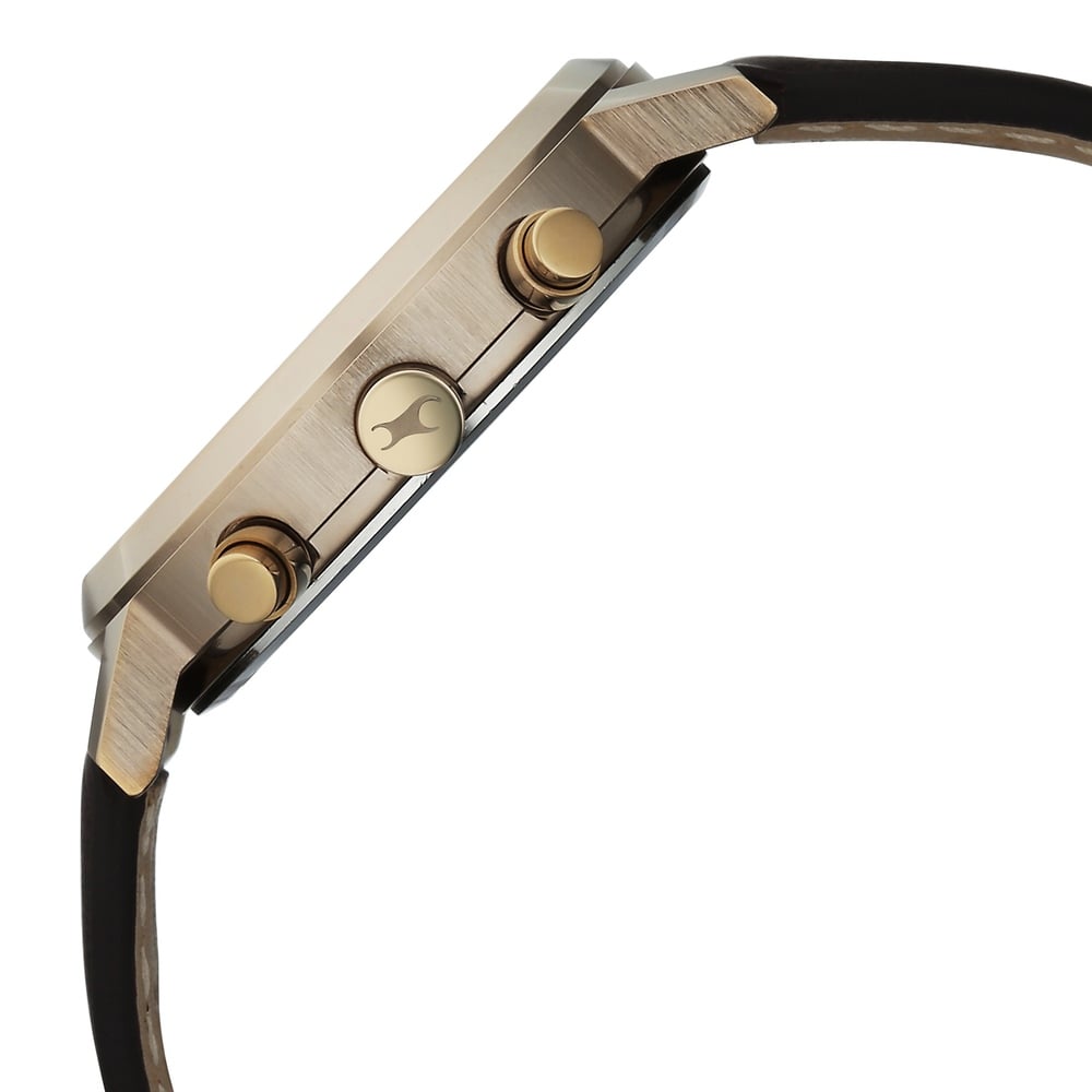 Fastrack Chrome K Quartz Multifunction Green Dial Brown Leather Strap Watch For Guys