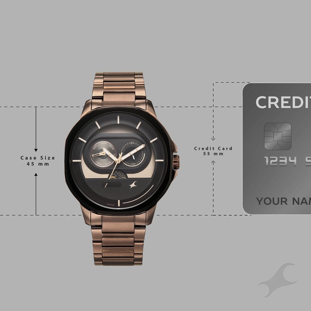 Fastrack Street Opulence Quartz Sun Moon Multifunction Brown Dial Brown Stainless Steel Strap Watch For Guys