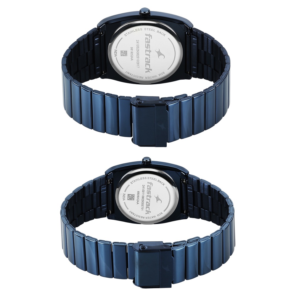 Fastrack Mixmatched Quartz Analog Multicoloured Dial Two Toned Stainless Steel Strap Watch For Couple