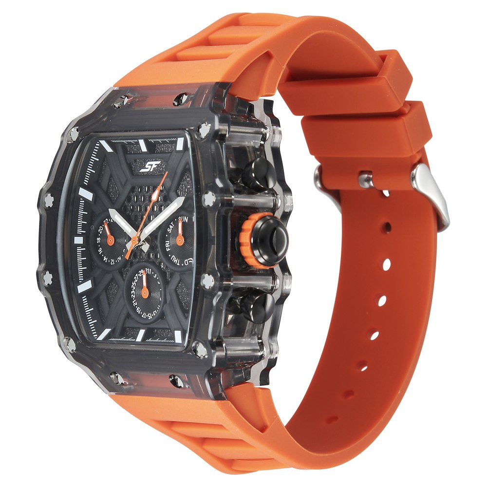 SF Maiden Voyage Sport Watch Black Dial And Orange Strap Tonneau Shaped Case with Multifunction movement