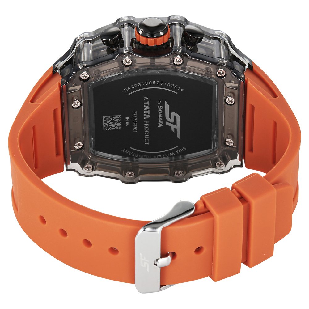 SF Maiden Voyage Sport Watch Black Dial And Orange Strap Tonneau Shaped Case with Multifunction movement