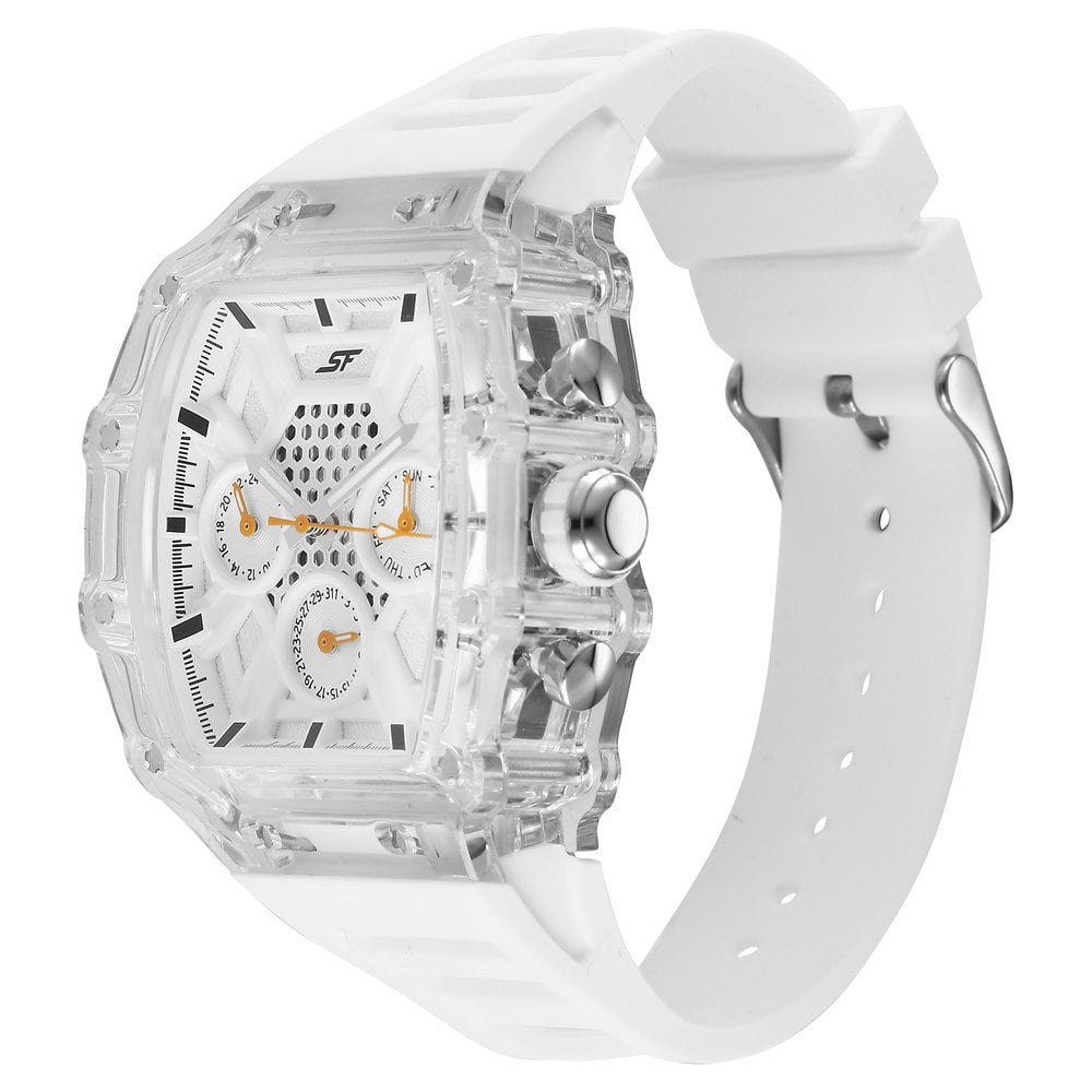 SF Maiden Voyage Sport Watch White Dial And Strap Tonneau Shaped Case with Multifunction movement