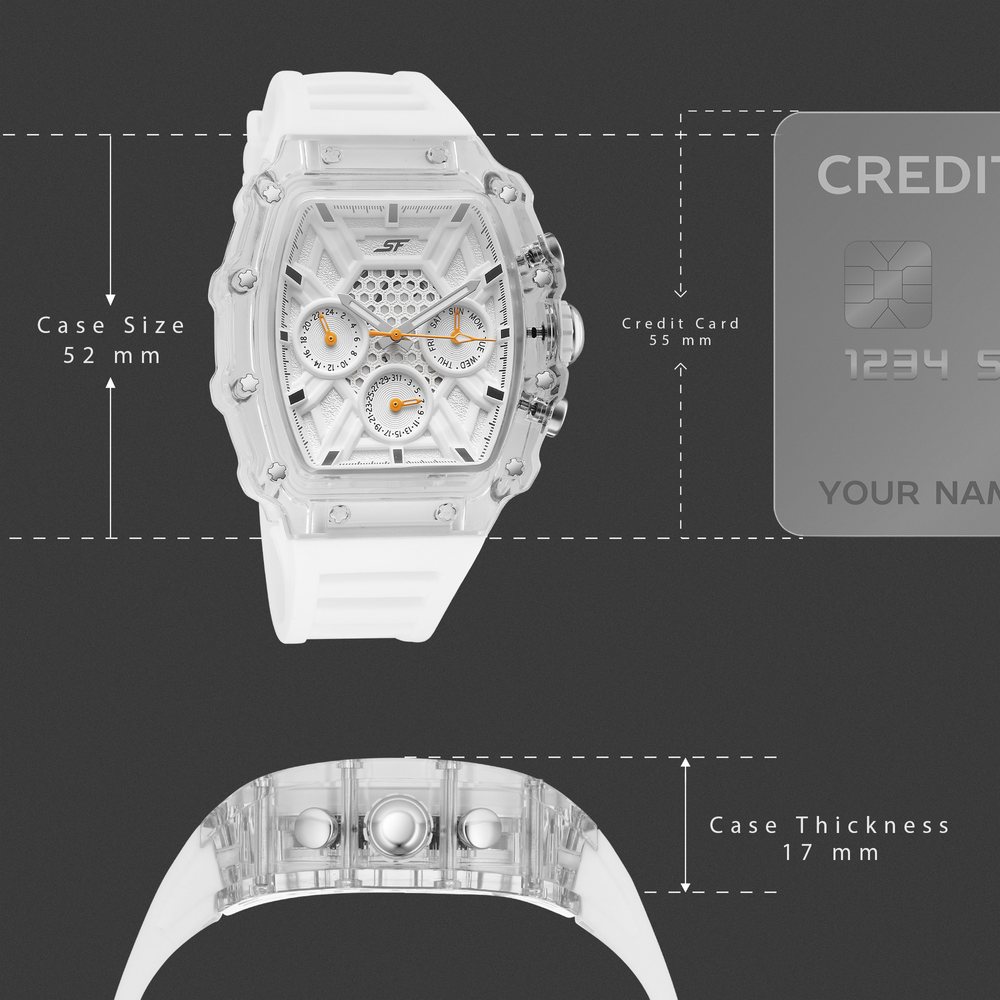 SF Maiden Voyage Sport Watch White Dial And Strap Tonneau Shaped Case with Multifunction movement