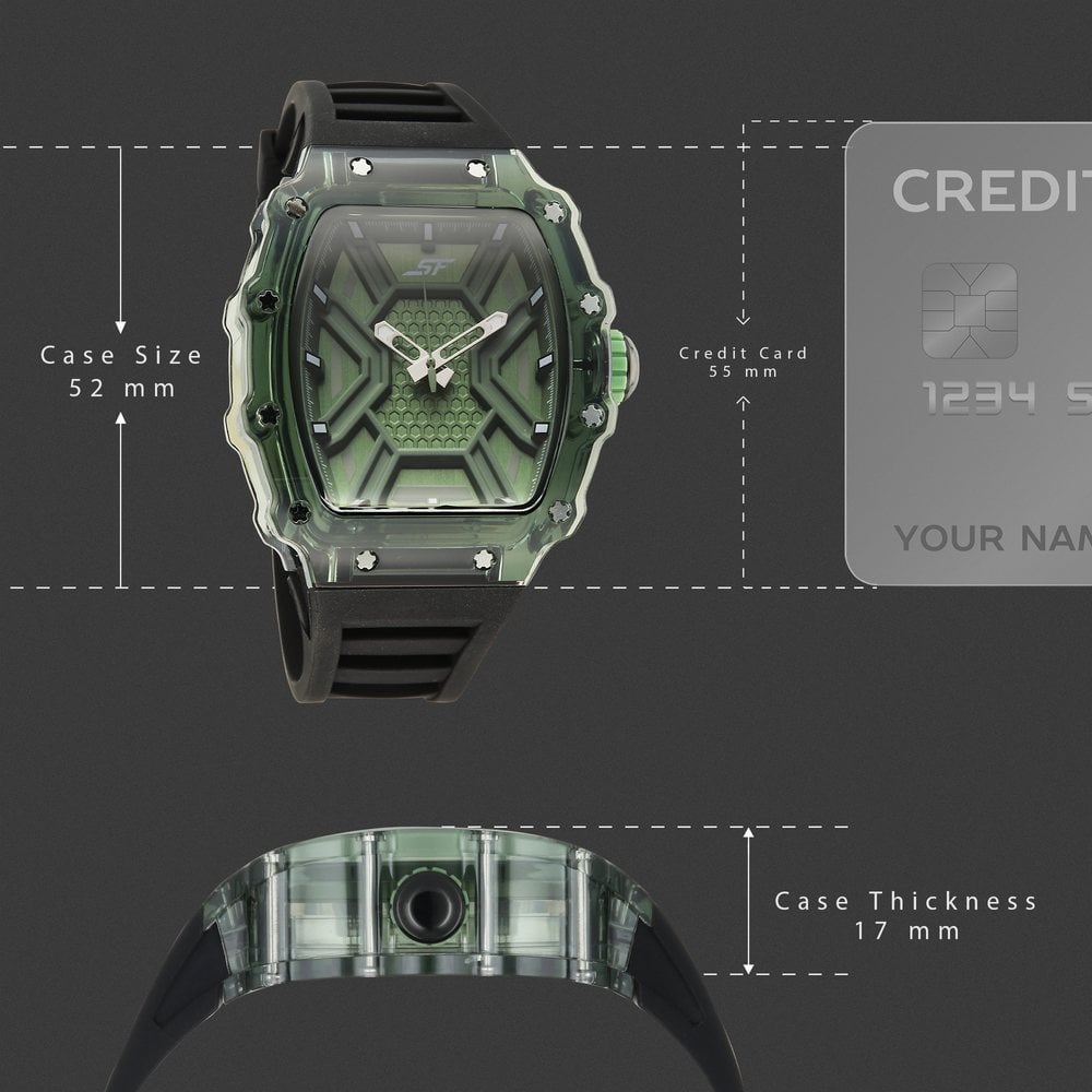 SF Maiden Voyage Sport Watch Green Dial And Black Strap Tonneau Shaped Case
