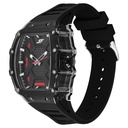 SF Maiden Voyage Sport Watch Black dial And Strap wih red accents Tonneau Shaped Case