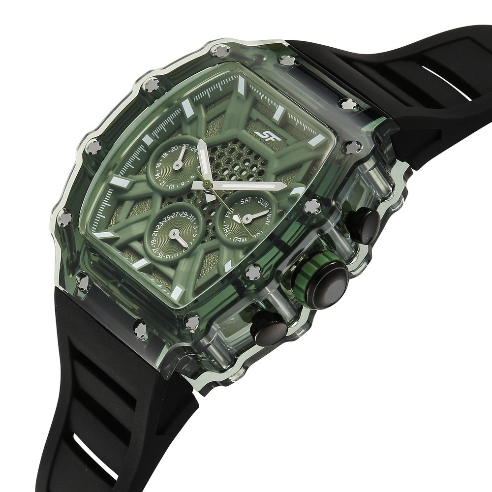 SF Maiden Voyage Sport Watch Green Dial And Black Strap Tonneau Shaped Case with Multifunction movement