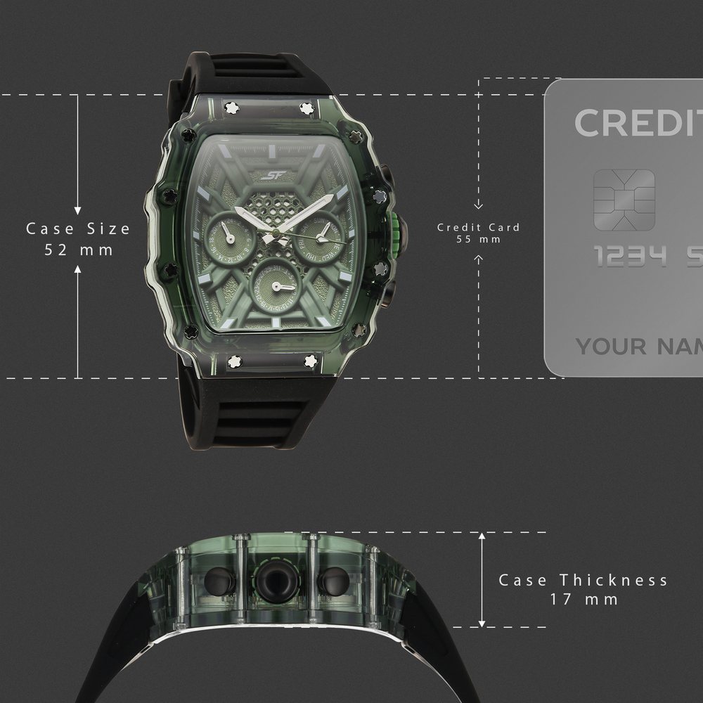 SF Maiden Voyage Sport Watch Green Dial And Black Strap Tonneau Shaped Case with Multifunction movement