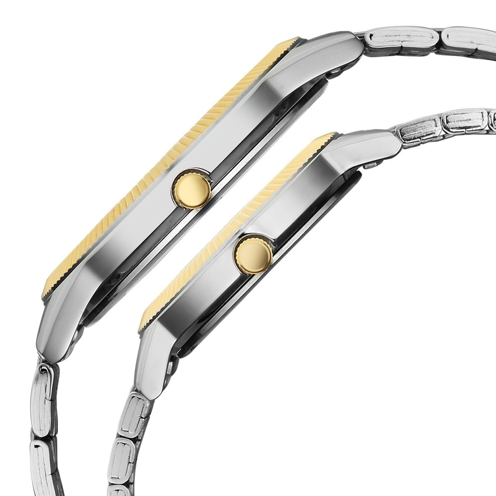 Titan Bandhan Eternal Pair Analog with Date and Gun Dial Dual Tone Stainless Steel Strap Watch for Couples