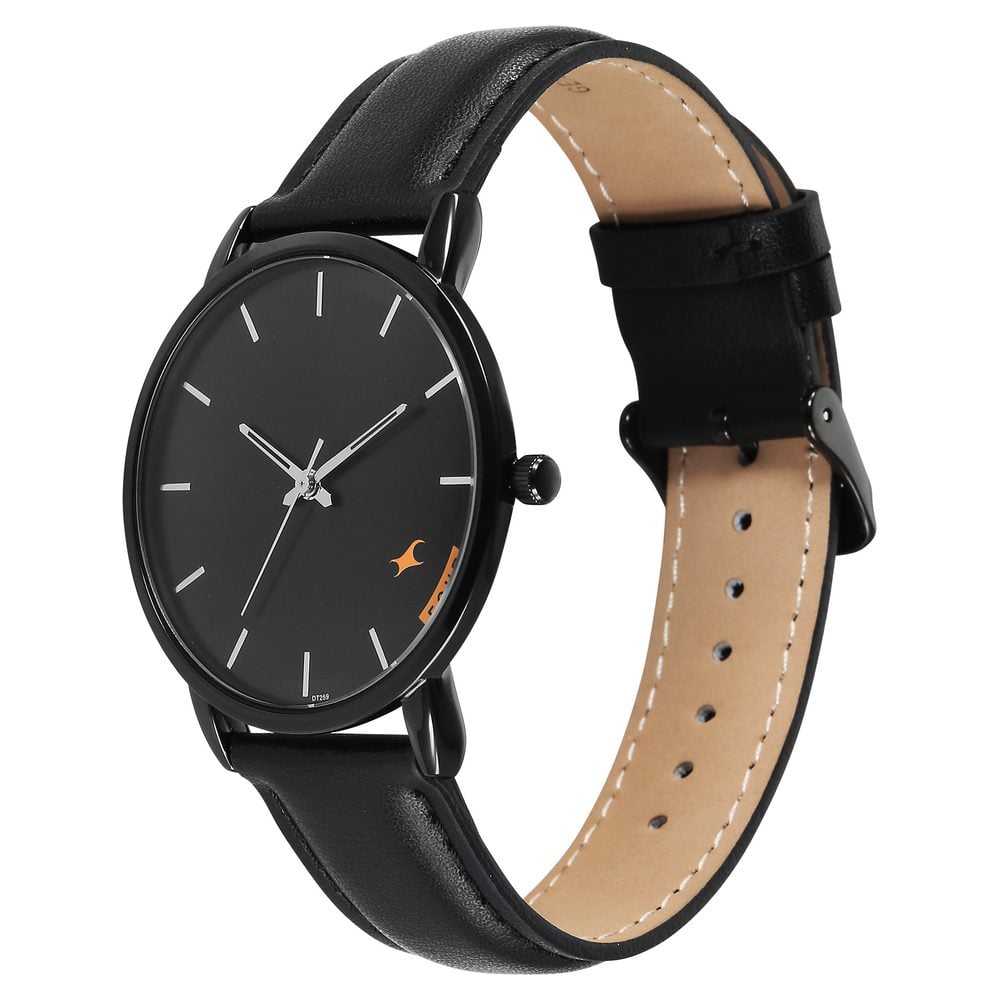 Fastrack Stunners Quartz Analog Black Dial Black Leather Strap Watch For Guys