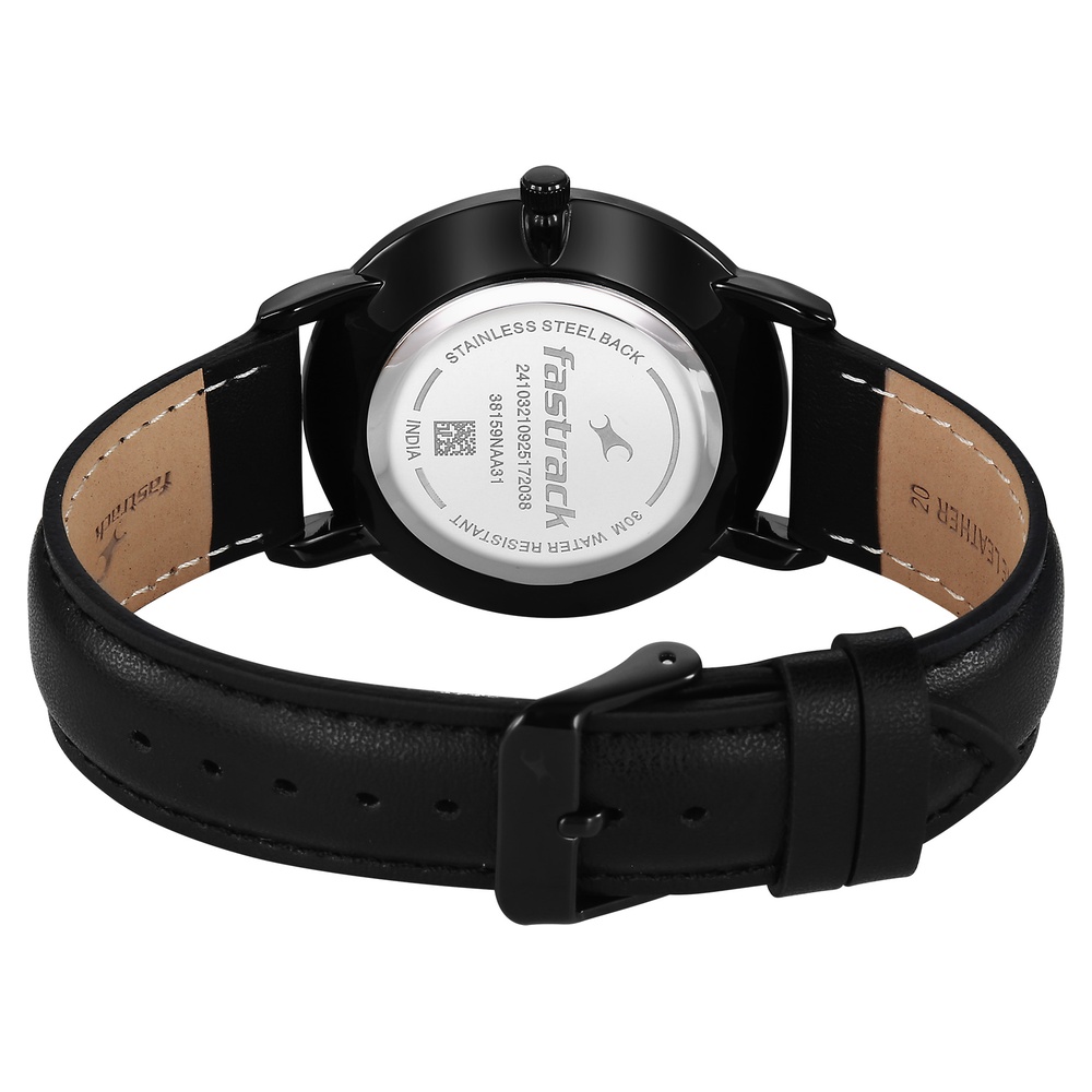 Fastrack Stunners Quartz Analog Black Dial Black Leather Strap Watch For Guys