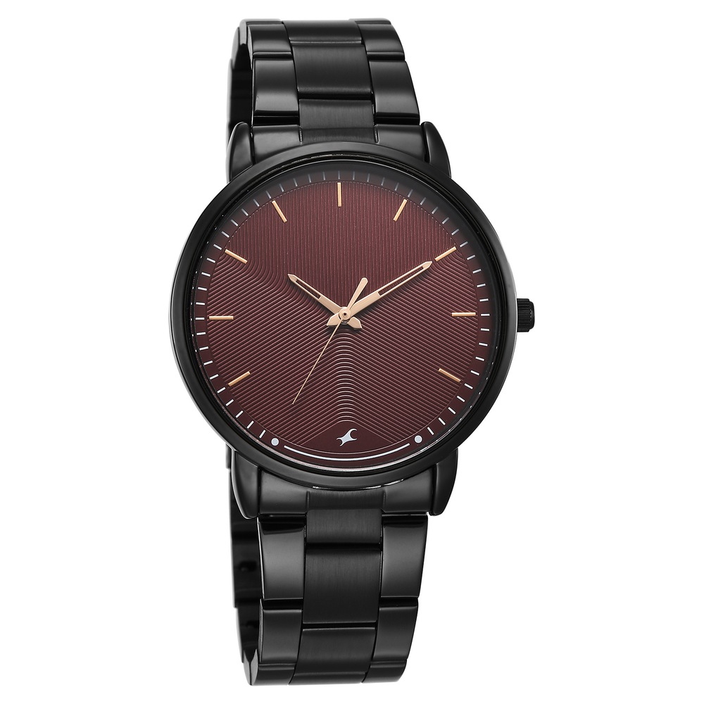 Fastrack Stunners Quartz Analog Maroon Dial Brown Stainless Steel Strap Watch For Guys