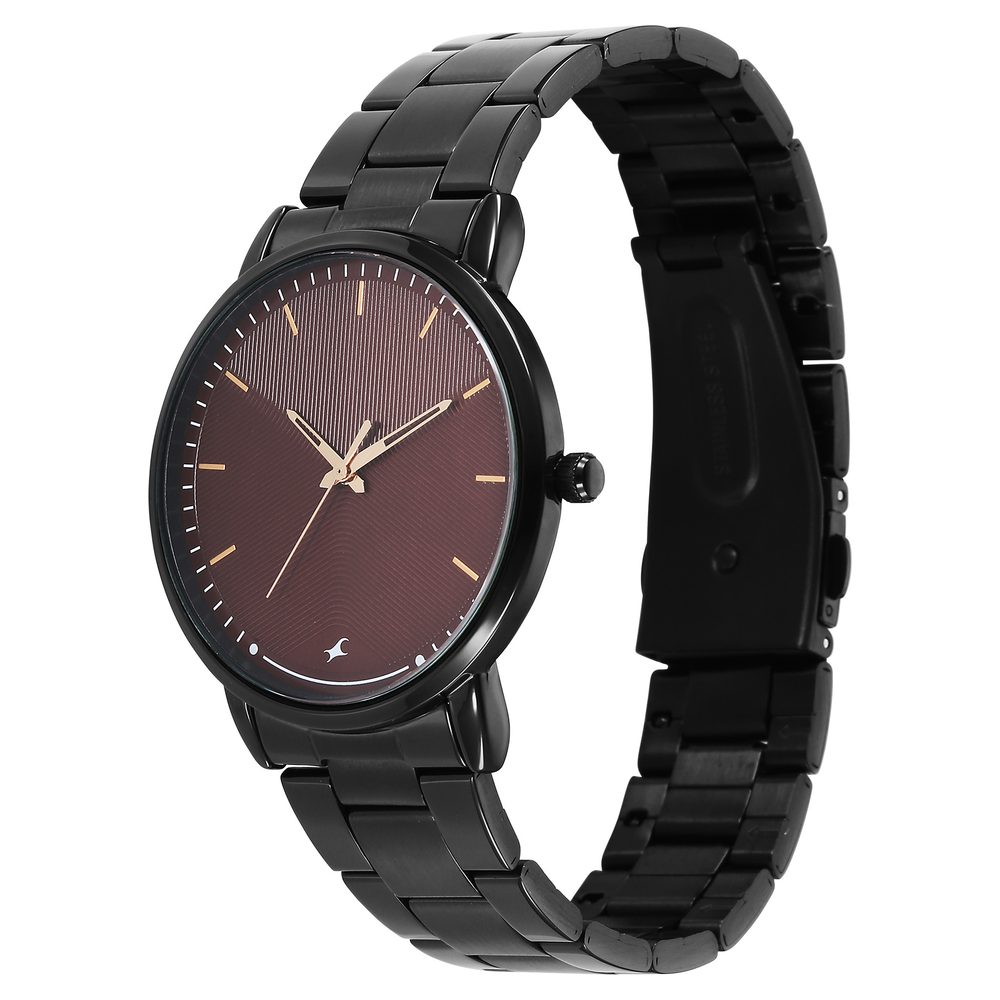Fastrack Stunners Quartz Analog Maroon Dial Brown Stainless Steel Strap Watch For Guys