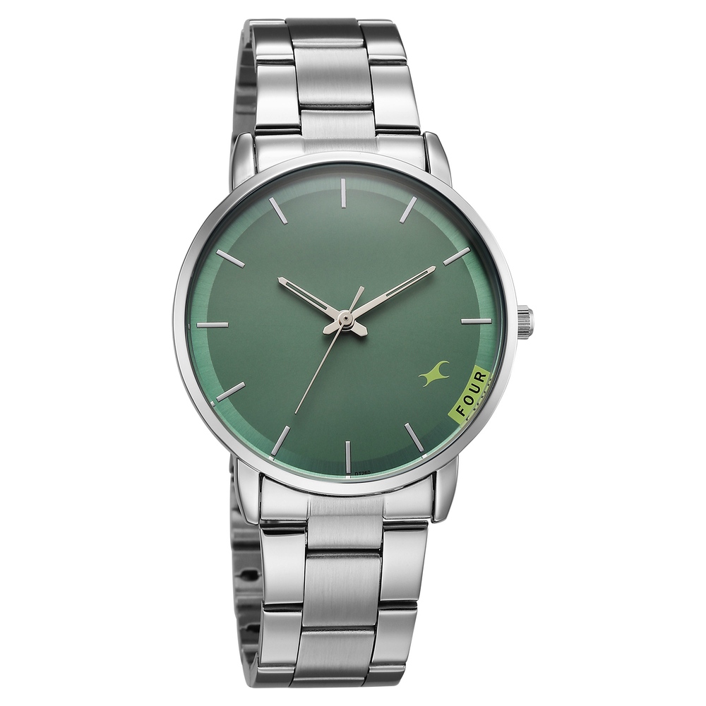 Fastrack Stunners Quartz Analog Green Dial Silver Stainless Steel Strap Watch For Guys