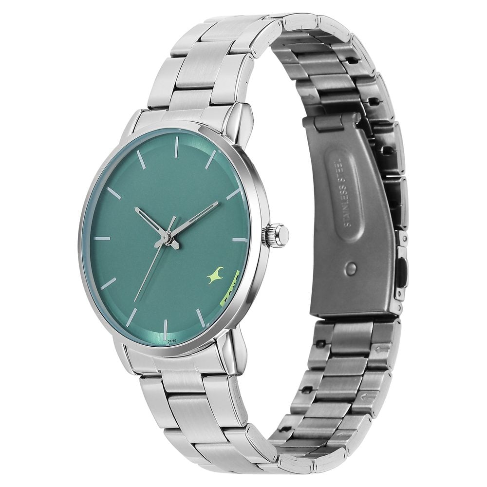 Fastrack Stunners Quartz Analog Green Dial Silver Stainless Steel Strap Watch For Guys