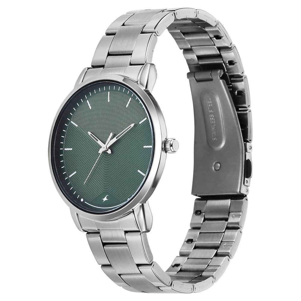 Fastrack Stunners Quartz Analog Green Dial Silver Stainless Steel Strap Watch For Guys
