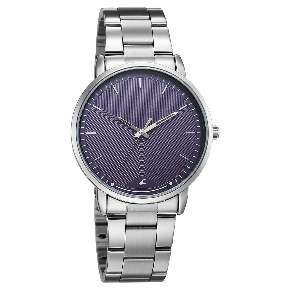 Fastrack Stunners Quartz Analog Purple Dial Silver Stainless Steel Strap Watch For Guys