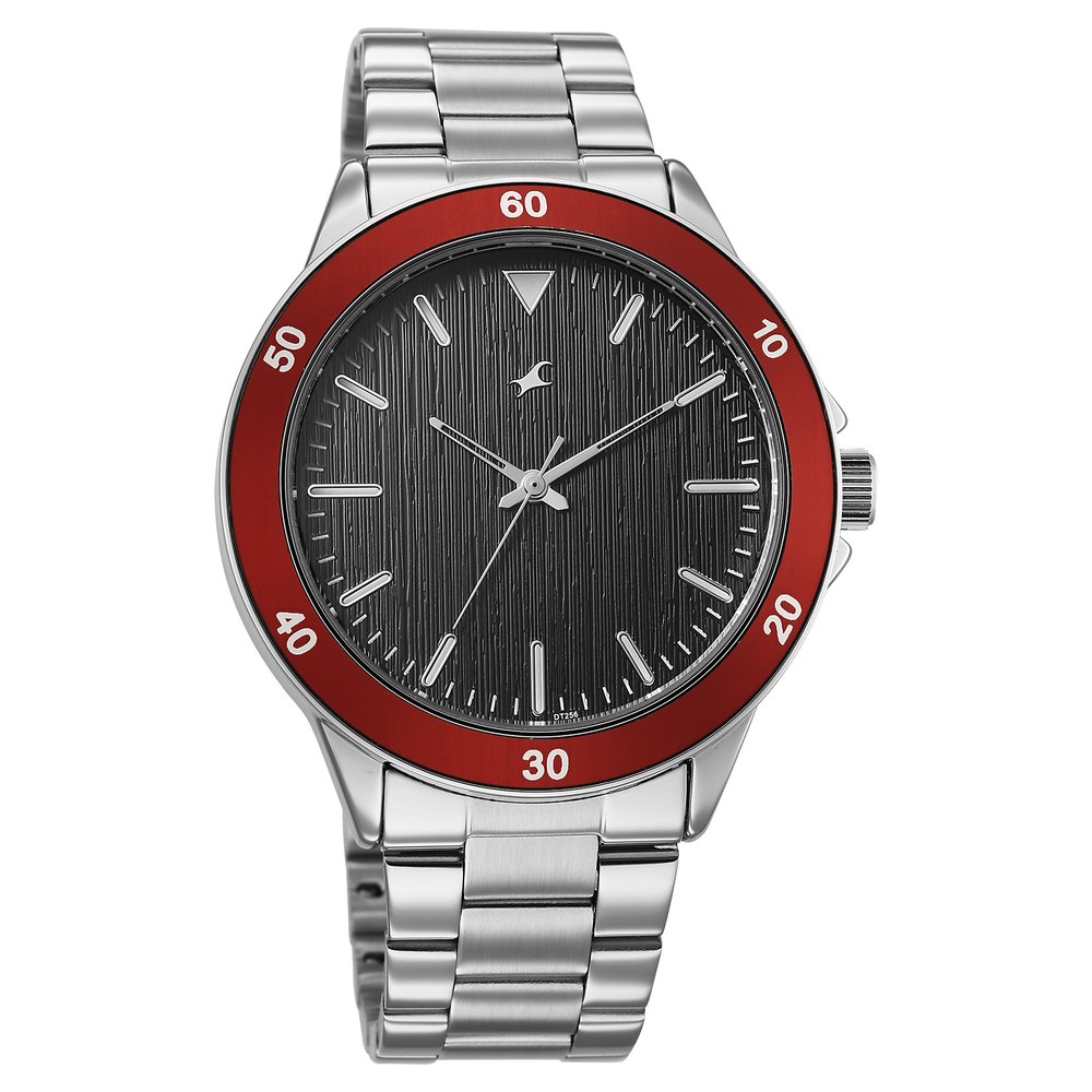 Fastrack Stunners Quartz Analog Black Dial Black Stainless Steel Strap Watch For Guys