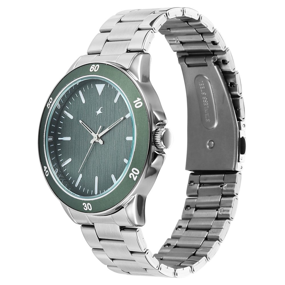 Fastrack Stunners Quartz Analog Green Dial Brown Stainless Steel Strap Watch For Guys