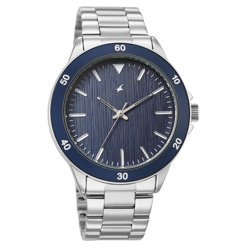 Fastrack Stunners Quartz Analog Blue Dial Black Stainless Steel Strap Watch For Guys