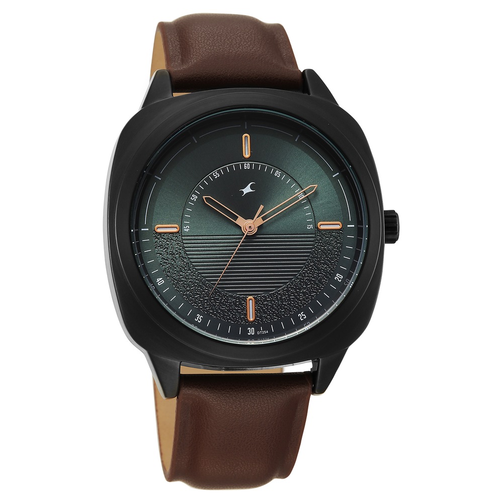 Fastrack Stunners Quartz Analog Green Dial Brown Leather Strap Watch For Guys