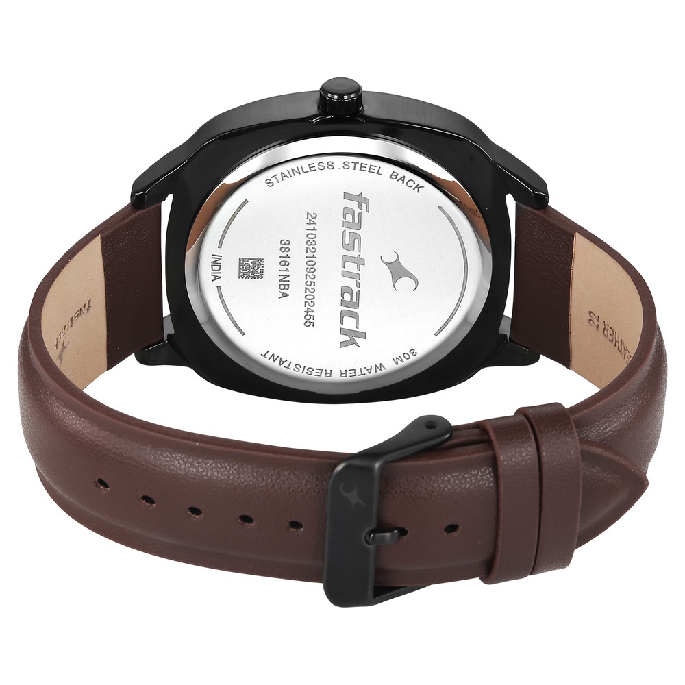 Fastrack Stunners Quartz Analog Green Dial Brown Leather Strap Watch For Guys