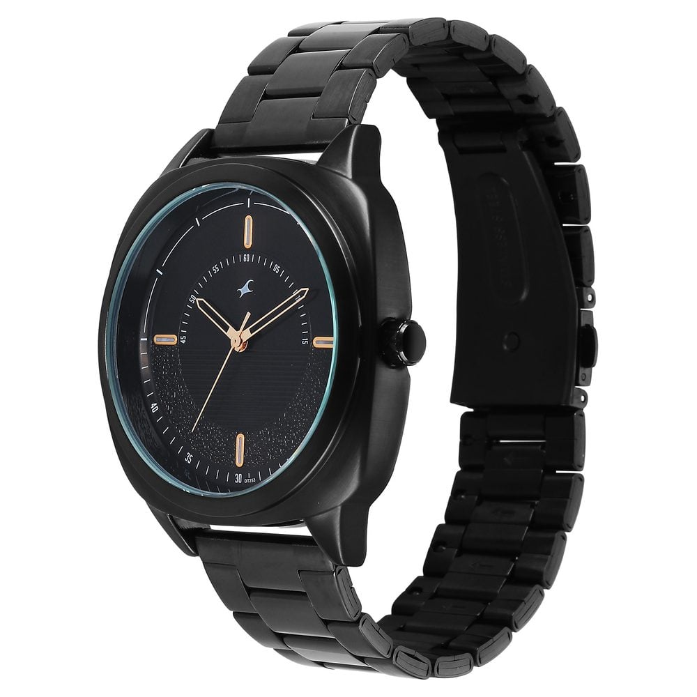 Fastrack Stunners Quartz Analog Black Dial Black Stainless Steel Strap Watch For Guys