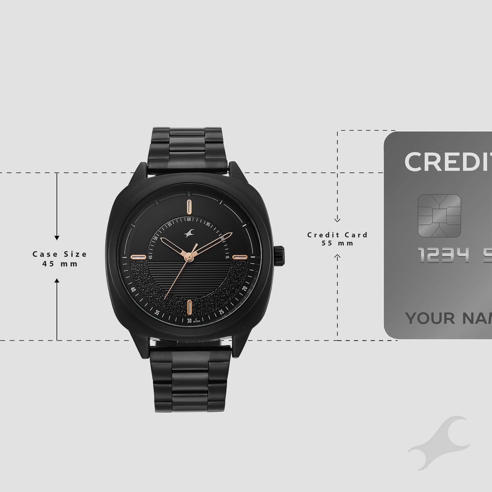 Fastrack Stunners Quartz Analog Black Dial Black Stainless Steel Strap Watch For Guys