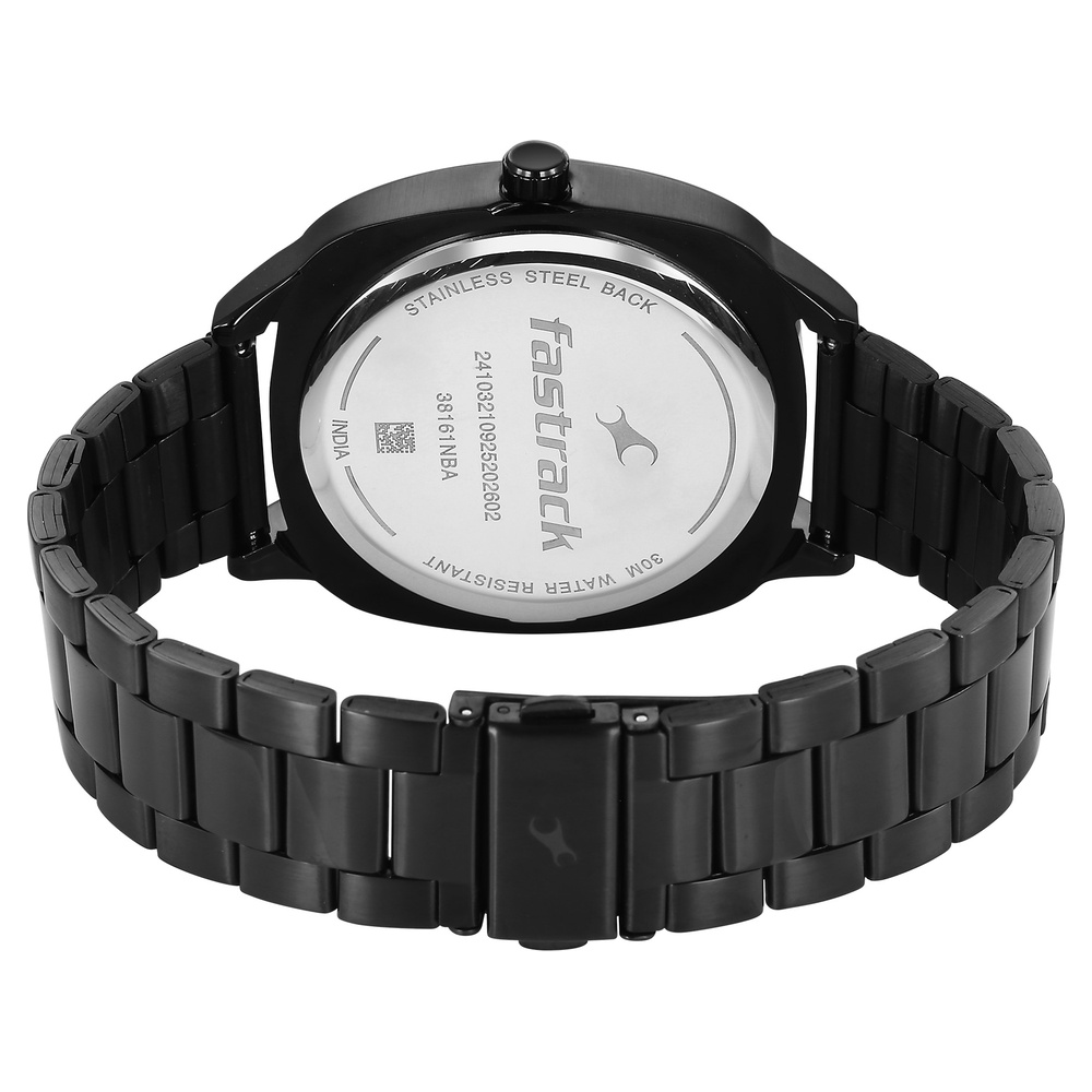 Fastrack Stunners Quartz Analog Black Dial Black Stainless Steel Strap Watch For Guys
